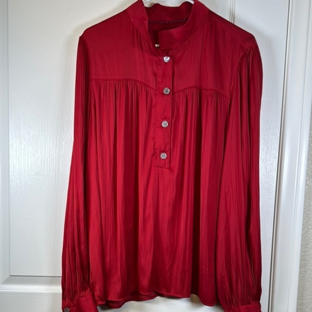 Anthropologie Red Long Sleeve Blouse Size XL EUC #5540